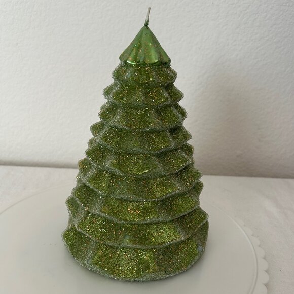 Large Lime Green Sparkly Christmas Tree Candle NEW UNUSED - Picture 3 of 11